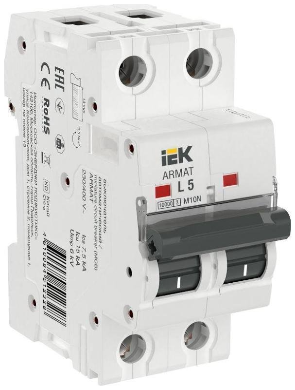 IEK AR-M10N-2-L005 Выключатель автоматический двухполюсный M10N 2P L 5А 10кА ARMAT