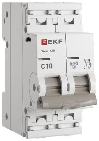 EKF M636210C Выключатель автоматический двухполюсный 10А (C) 6кА ВА 47-63N PROxima| M636210C