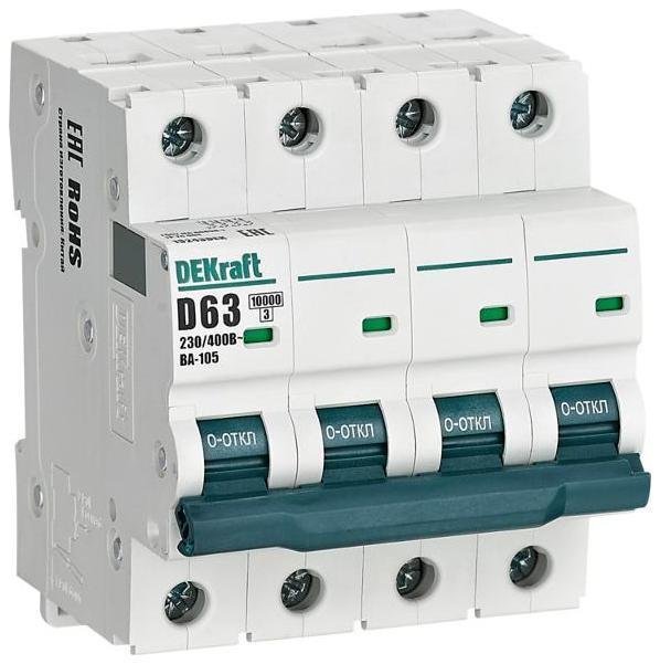 DEKraft 13243DEK Выключатель автоматический четырехполюсный ВА-105 63А D 10кА