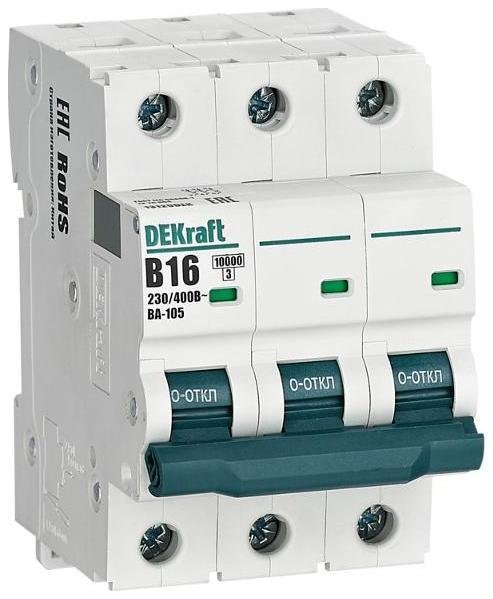 DEKraft 13129DEK Выключатель автоматический трехполюсный ВА-105 16А B 10кА