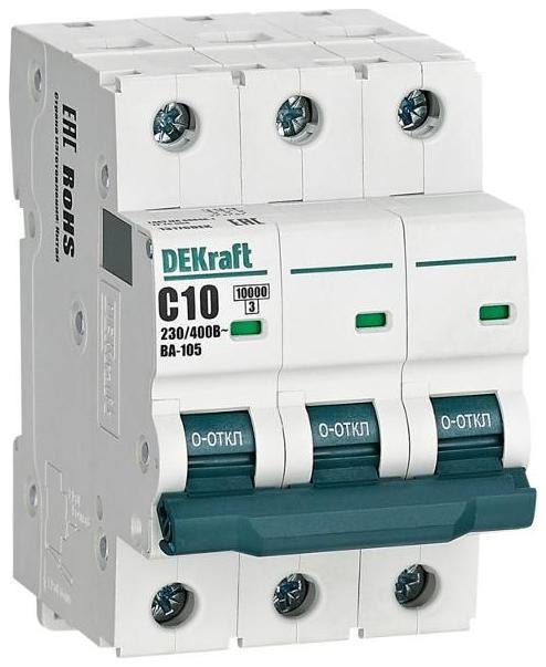 DEKraft 13176DEK Выключатель автоматический трехполюсный ВА-105 10А C 10кА