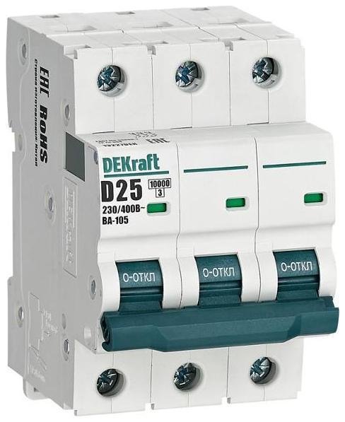 DEKraft 13227DEK Выключатель автоматический трехполюсный ВА-105 25А D 10кА