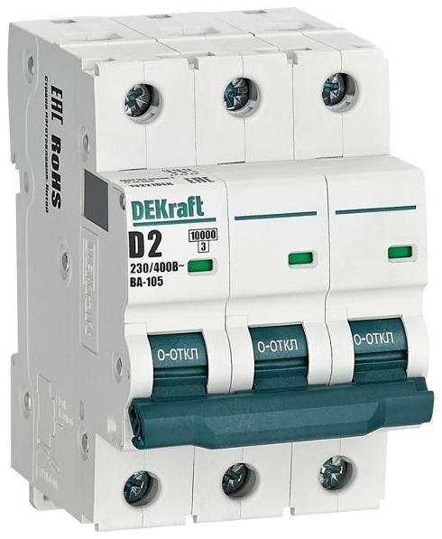 DEKraft 13221DEK Выключатель автоматический трехполюсный ВА-105 2А D 10кА