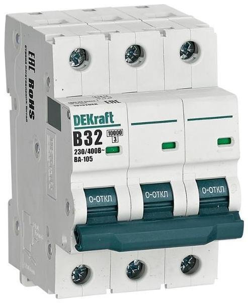 DEKraft 13132DEK Выключатель автоматический трехполюсный ВА-105 32А B 10кА