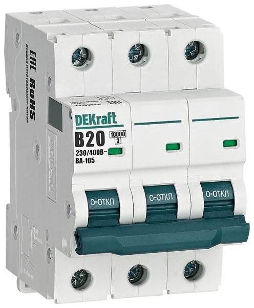 DEKraft 13130DEK Выключатель автоматический трехполюсный ВА-105 20А B 10кА