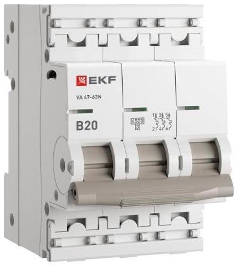 EKF M634320B Выключатель автоматический ВА 47-63N 3P 20А (В) 4,5 кА PROXIMA