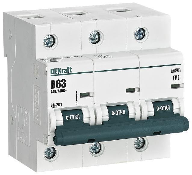 DEKraft 13041DEK Автоматический выключатель 3Р 63А х-ка B ВА-201 10кА