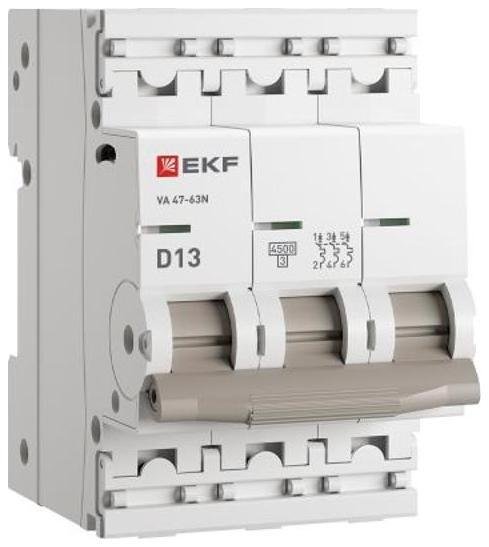 EKF M634313D Выключатель автоматический ВА 47-63N 3P 13А (D) 4,5 кА PROXIMA