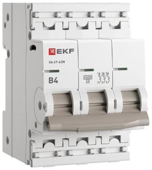 EKF M634304B Выключатель автоматический ВА 47-63N 3P 4А (B) 4,5 кА PROXIMA