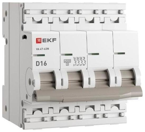 EKF M634416D Выключатель автоматический ВА 47-63N 4P 16А (D) 4,5 кА PROXIMA