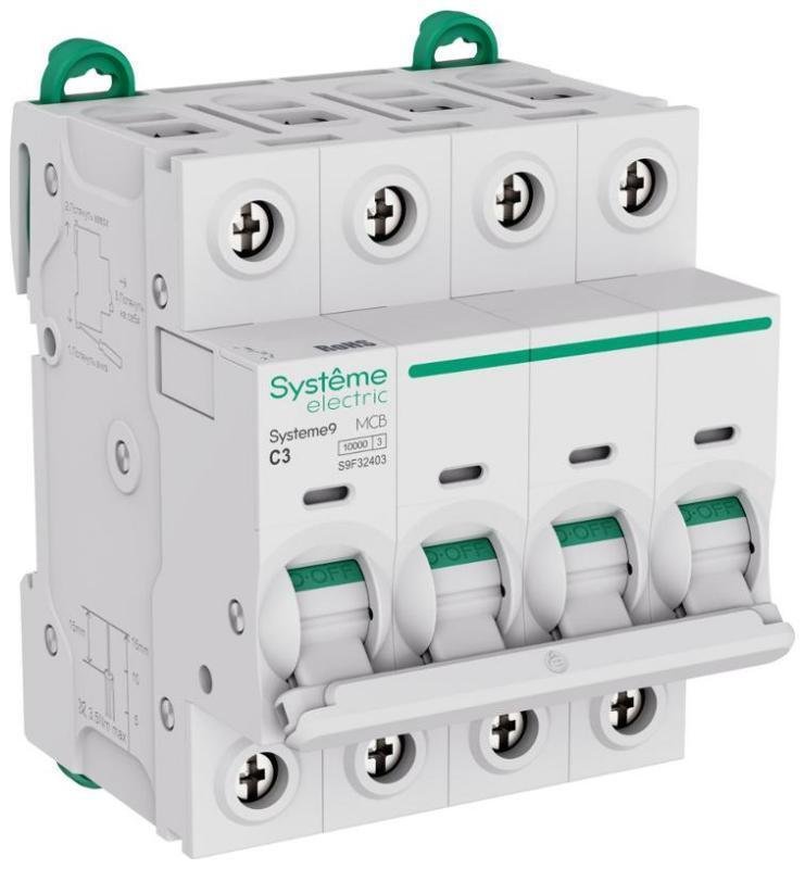 Systeme Electric S9F32403 Systeme9 Автоматический выключатель (АВ) C 3A 4P 10kA 400В [в упаковке 3, цена за 1 шт]