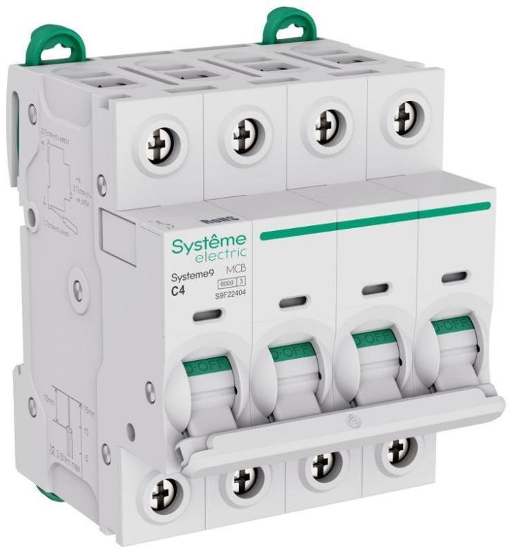 Systeme Electric S9F22404 Systeme9 Автоматический выключатель (АВ) C 4A 4P 6kA 400В [в упаковке 3, цена за 1 шт]