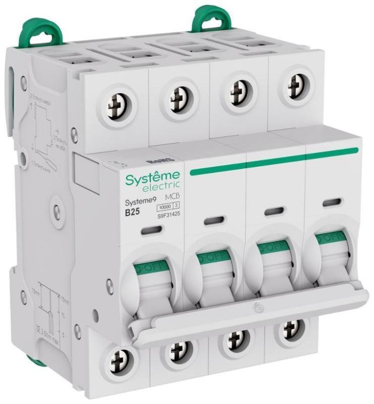 Systeme Electric S9F31425 Systeme9 Автоматический выключатель (АВ) B 25A 4P 10kA 400В [в упаковке 3, цена за 1 шт]
