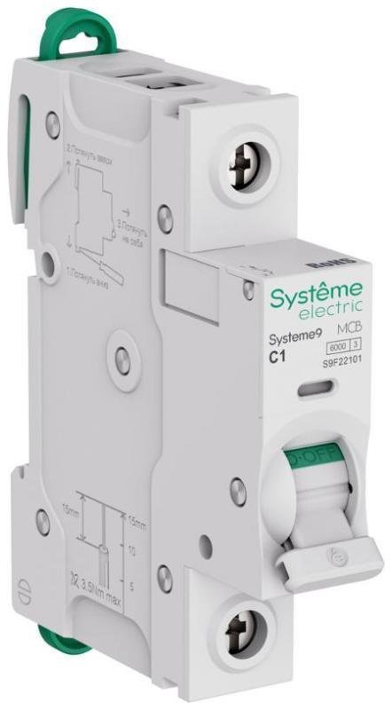 Systeme Electric S9F22101 Systeme9 Автоматический выключатель (АВ) C 1A 1P 6kA 230В [в упаковке 12, цена за 1 шт]