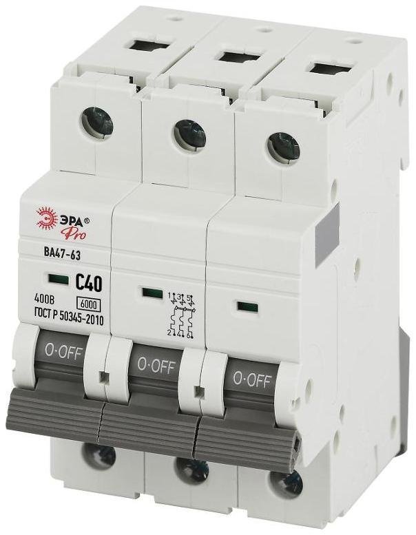 Эра Б0063172 Автоматический выключатель PRO VA63-3P40C6 ВА47-63 3P 40А кривая C 6кА
