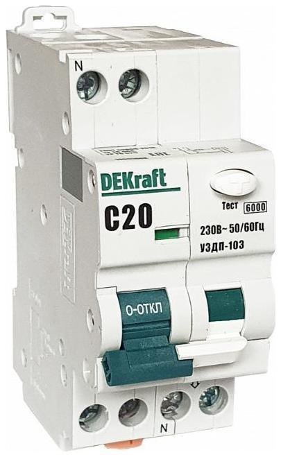 DEKraft 19090DEK Устройство защиты от дугового пробоя 1P+N 20A х-ка C УЗДП-103 6кА