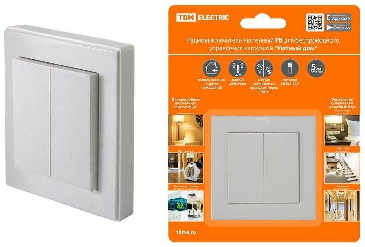 TDM electric SQ1508-0215 Радиовыключатель настенный РВ2 (2 клав.) для беспроводного управления нагрузкой "Уютный дом"