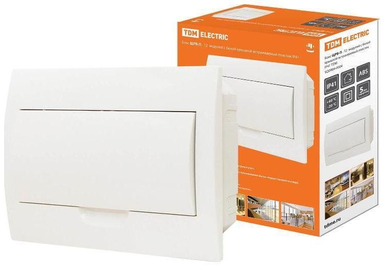 TDM electric SQ0904-0004 Бокс пластиковый встраиваемый ЩРВ-П-12 модулей с белой крышкой, навесной, пластик IP41 TDM