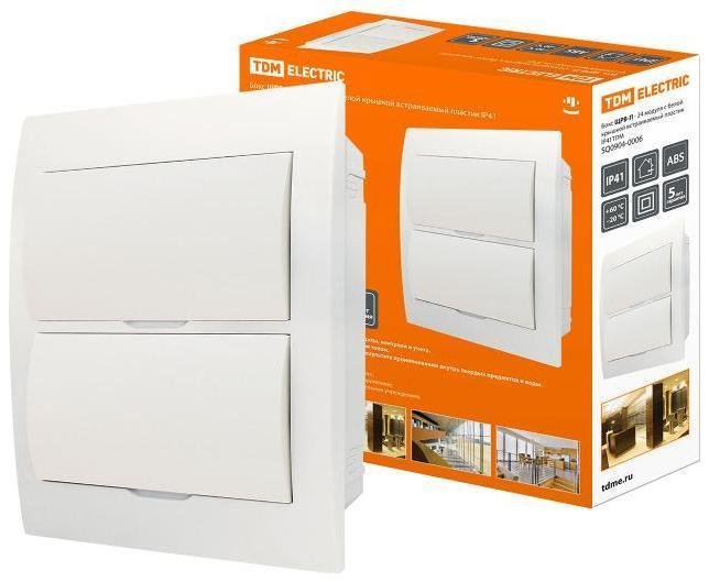 TDM electric SQ0904-0006 Бокс пластиковый встраиваемый ЩРВ-П-24 модуля с белой крышкой, навесной, пластик IP41 TDM