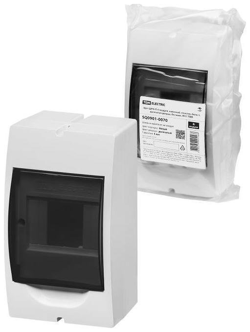 TDM electric SQ0901-0070 Корпус пластиковый навесной ЩРН-П-4 модуля белый, дымчатая дверца, без шин, IP41