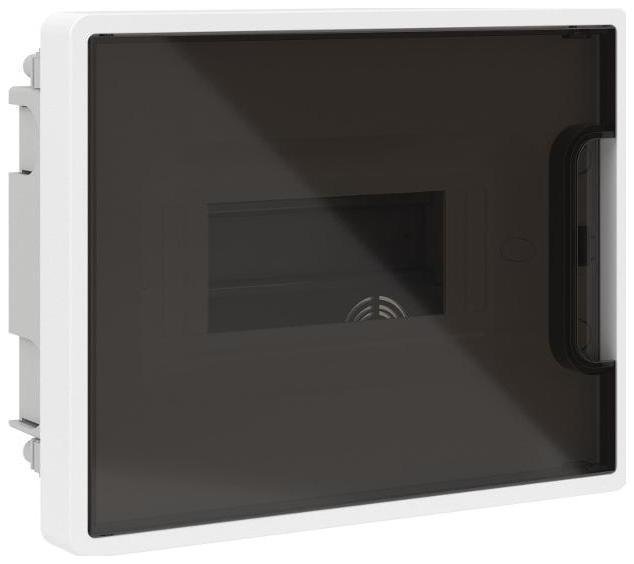 DKC F08B3WD Щиток 8 мод встраиваемый для полых стен FRAME, белый, с тонированной дверцей, с 2 шинами PEN на 8 и 6 отв