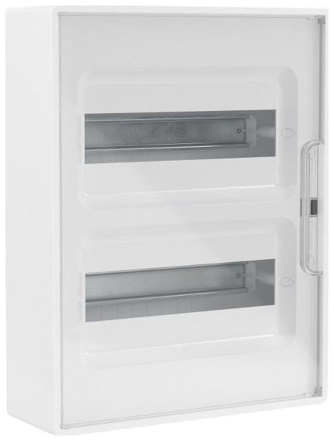 DKC F24W1WT Щиток 24 мод настенный FRAME, белый с прозрачной дверцей, с 4 шинами PEN (2шт на 8 отв. и 2шт на 6 отв)