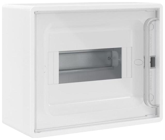 DKC F08W1WT Щиток 8 мод настенный FRAME, белый с прозрачной дверцей, с 2 шинами PEN на 6 и 8 отв