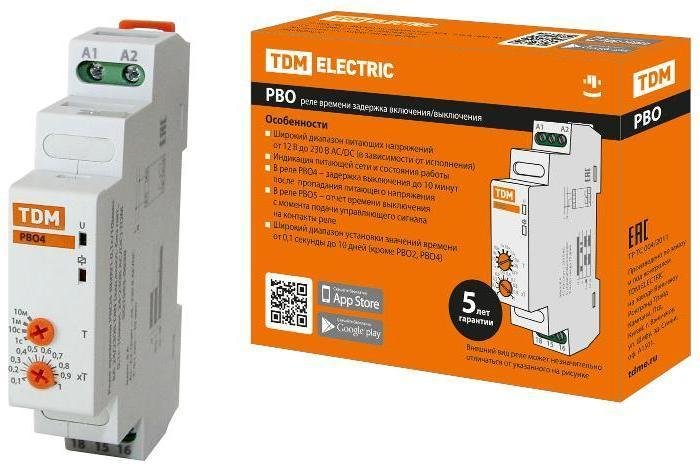 TDM electric SQ1503-0030 Реле времени РВО4-ВЫКП-0,1с/10мин-8А-24/230В-DIN (зад.выкл.-без пит., 0,1с-10мин, 24-230В AC/DC)