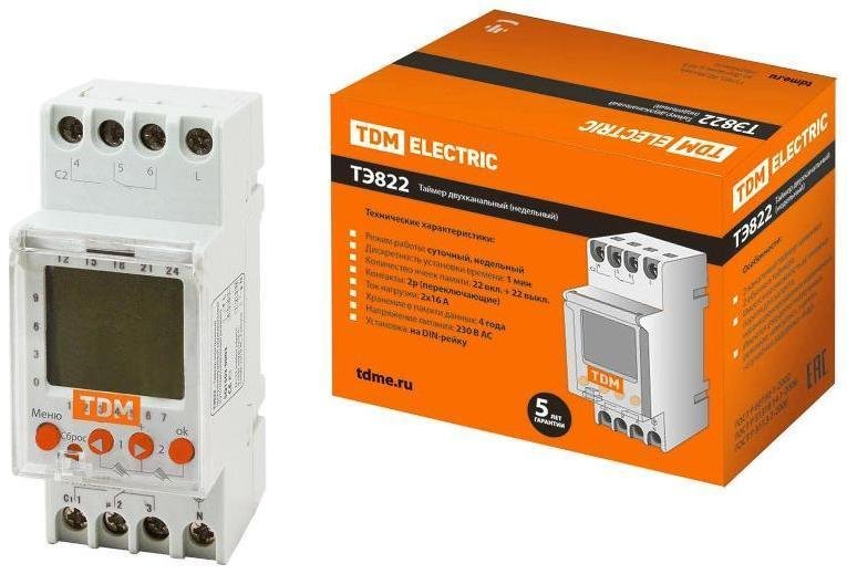 TDM electric SQ1503-0003 Таймер электронный ТЭ822-2кан-1мин/7дн-44on/off-16А-DIN