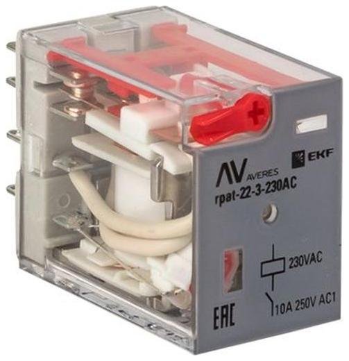 EKF rpat-22-3-230AC Реле промежуточное с кнопкой и мех. Индикацией RPAt 22/3 10A 230В AC AVERES