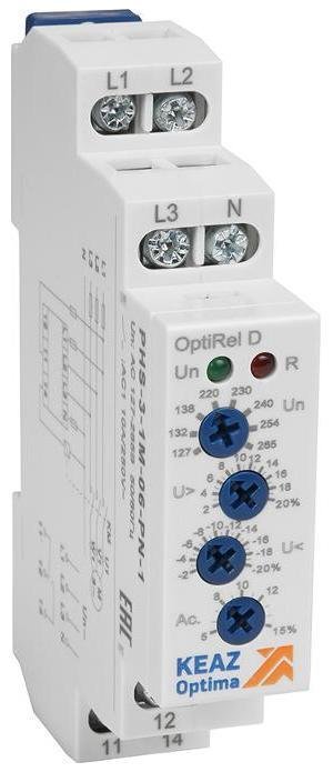 КЭАЗ 331987 Реле контроля фаз OptiRel D PHS-3-1M-06-PN-1 повышенного/пониженного настр асимметрии 3Ф+N 1СО