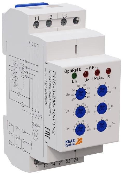 КЭАЗ 332002 Реле контроля фаз OptiRel D PHS-3-2M-10-PN-2 универсальное 3Ф+N 2СО