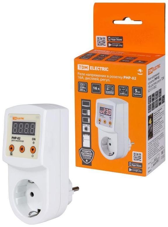 TDM electric SQ1513-0002 Реле напряжения в розетку РНР-02, 16А, дисплей, регул.