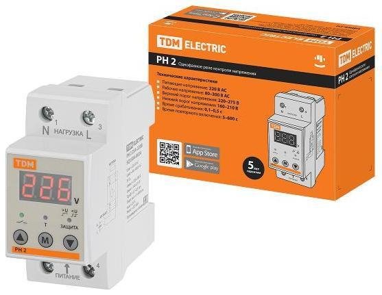 TDM electric SQ1504-0024 Реле напряжения 1ф РН 2 25А-220В (LED-дисплей)