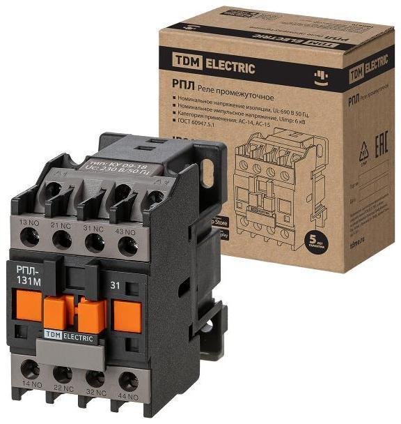 TDM electric SQ0701-0509 Реле промежуточное РПЛ-131М УХЛ4Б, 16А, 230В 50Гц, 3НО+1НЗ