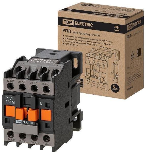 TDM electric SQ0701-0510 Реле промежуточное РПЛ-131М УХЛ4Б, 16А, 400В 50Гц, 3НО+1НЗ