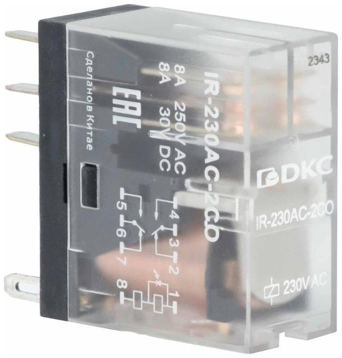 DKC IR-230AC-2CO Одиночное реле, 2 перекидных контакта, 230 В AC [в упаковке 20, цена за 1 шт]