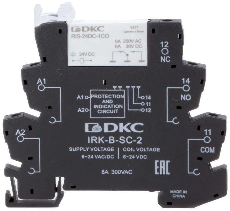 DKC IRK-12UC-1CO Реле интерфейсное, 1CO, ком. ток 6А, AgSnO2, напряжение 12V AC/DC, винтовые клеммы. [в упаковке 20, цена за 1 шт]