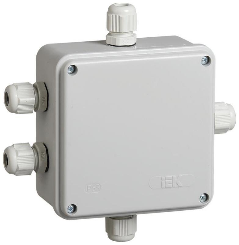 IEK UKO10-100-100-050-K51-55 Коробка распределительная КМ41330 для о/п 100х100х50 мм IP55 (RAL7035, гермовводы PG9 5 шт)