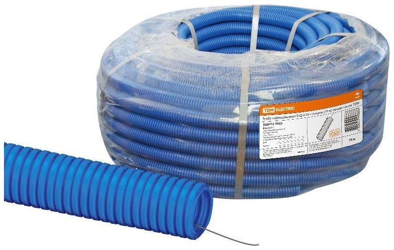 TDM electric SQ0413-0023 Труба гофрированная ПНД d 25 с зондом (75 м) легкая синяя [в упаковке 75, цена за 1 м]