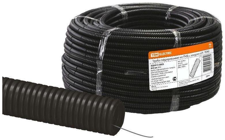 TDM electric SQ0413-0003 Труба гибкая гофрированная ПНД 25мм с протяжкой легкая (75 м) [в упаковке 75, цена за 1 м]