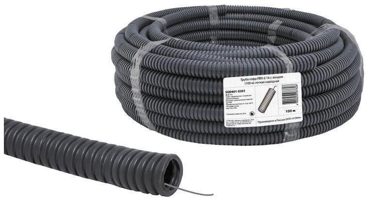 TDM electric SQ0401-0301 Труба гибкая гофрированная ПВХ 16мм с протяжкой лёгкая народная (100м) [в упаковке 100, цена за 1 м]