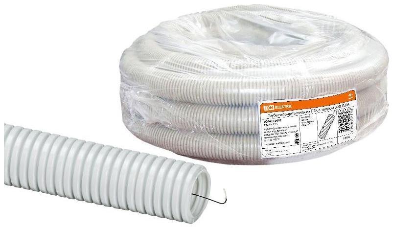 TDM electric SQ0401-0002 Труба гибкая гофрированная ПВХ 20мм с протяжкой лёгкая (100м) [в упаковке 100, цена за 1 м]