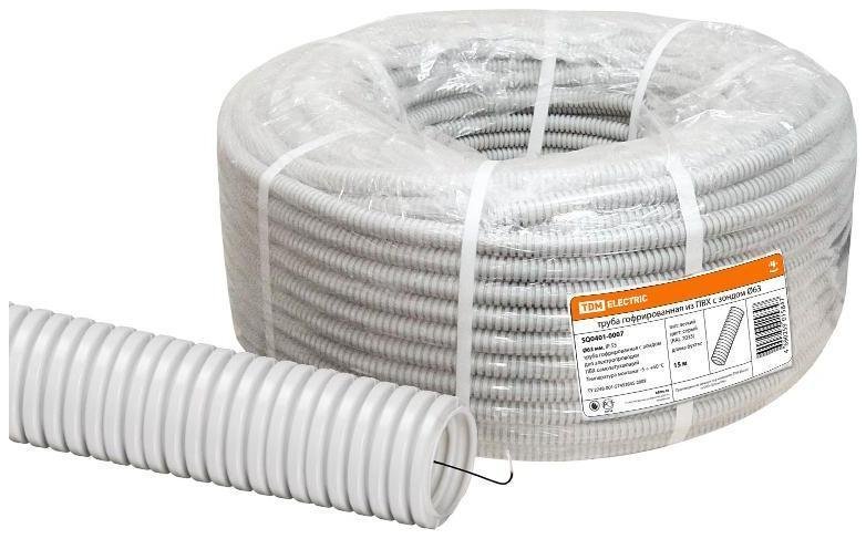TDM electric SQ0401-0007 Труба гибкая гофрированная ПВХ 63мм с протяжкой лёгкая (15м) [в упаковке 15, цена за 1 м]