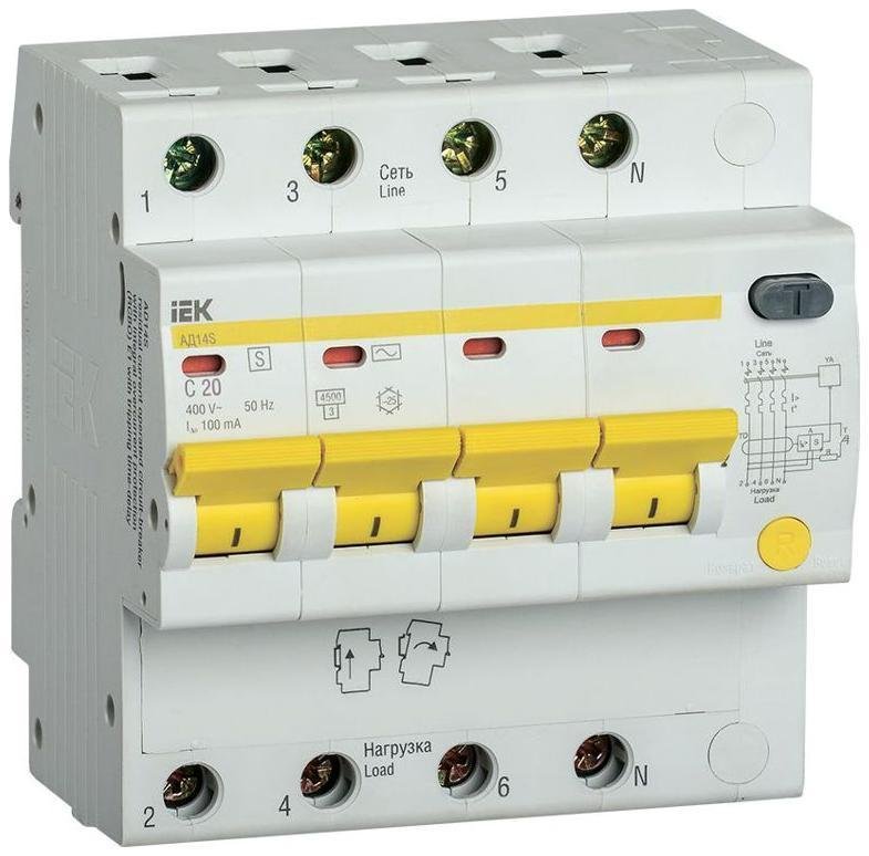 IEK MAD13-4-020-C-100 Выключатель автоматический дифференциального тока селективный 4п 20А 100мА тип AC АД14S KARAT