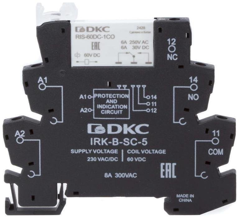 DKC IRK-230UC-1CO Реле интерфейсное, 1CO, ком. ток 6А, AgSnO2, напряжение 230V AC/DC, винтовые клеммы. [в упаковке 20, цена за 1 шт]