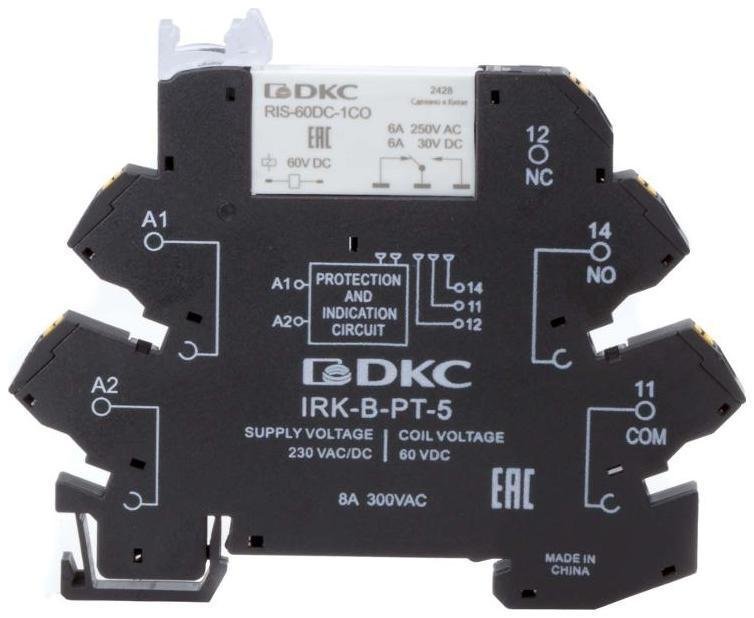 DKC IRK-230UC-1CO-PT Реле интерфейсное, 1CO, ком. ток 6А, AgSnO2, напряжение 230V AC/DC, push-in клеммы. [в упаковке 20, цена за 1 шт]