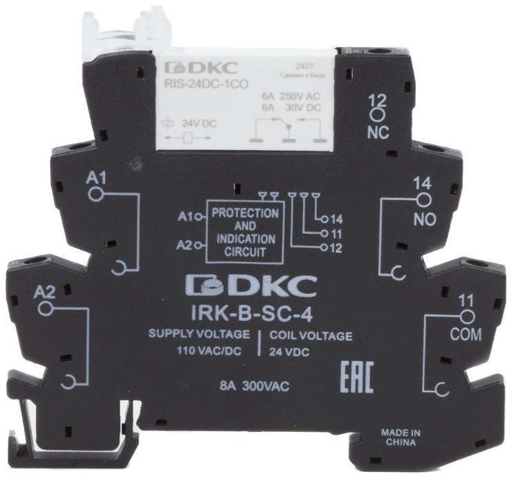 DKC IRK-110UC-1CO Реле интерфейсное, 1CO, ком. ток 6А, AgSnO2, напряжение 110V AC/DC, винтовые клеммы. [в упаковке 20, цена за 1 шт]