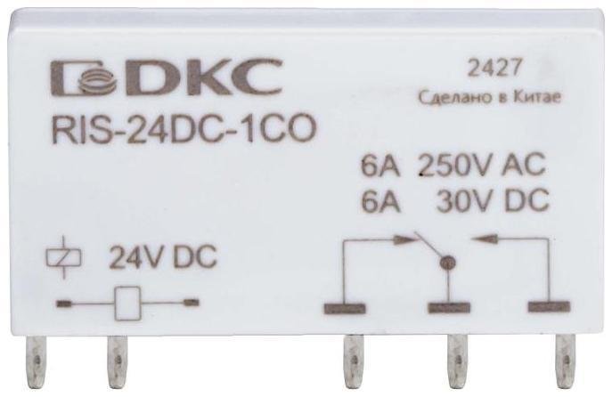 DKC RIS-24DC-1CO Реле миниатюрное ультратонкое, 1CO, ком. ток 6А, AgSnO2, напряжение 24V DC [в упаковке 20, цена за 1 шт]
