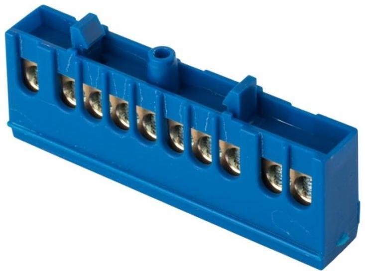 EKF sn0-63-10-ib Шина "0" N (6х9мм) 10 отверстий латунь синий изолированный корпус на DIN-рейку PROxima